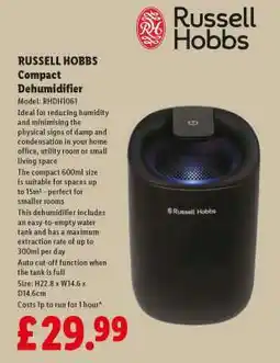 Lidl RUSSELL HOBBS Compact Dehumidifier offer
