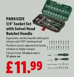 Lidl PARKSIDE 1/4 Socket Set With Swivel Head Ratchet Handle offer