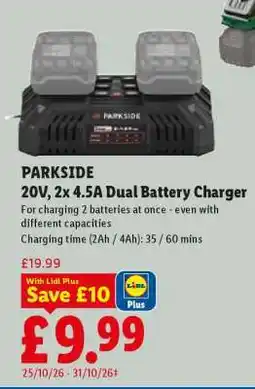 Lidl PARKSIDE 20V 2x 4.5A Dual Battery Charger offer