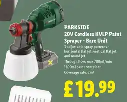 Lidl PARKSIDE 20V Cordless HVLP Paint Sprayer - Bare Unit offer