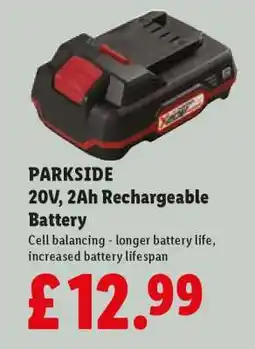 Lidl PARKSIDE 20V, 2Ah Rechargeable Battery offer