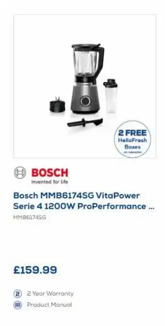 Euronics Bosch MMB6174SG VitaPower Serie 4 1200W ProPerformance offer