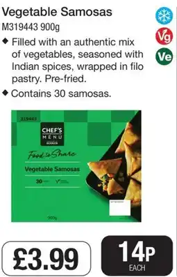Booker Wholesale Chef's Menu vegetable samosas offer
