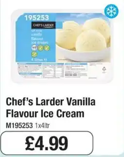 Booker Wholesale Chef's Larder vanilla flavour ice cream offer
