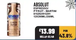 Bestway Absolut espresso/p'fruit - martini offer