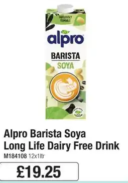 Booker Wholesale Alpro barista soya long life dairy free drink offer