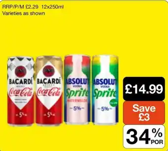 Bacardi coca cola absolut sprite
