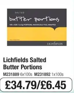 Booker Wholesale Lichfields salted butter portions offer
