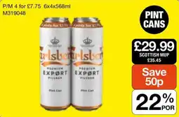 Booker Wholesale Carlsberg premium export pilsner pint cans offer