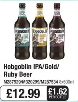 Booker Wholesale Hobgoblin ipa/gold/ruby beer offer