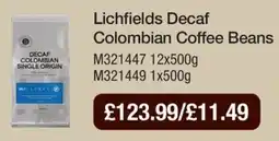 Booker Wholesale Lichfields decaf colombian coffee beans offer
