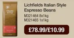 Booker Wholesale Lichfields italian style espresso beans offer