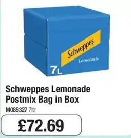 Booker Wholesale Schweppes lemonade postmix bag in box offer