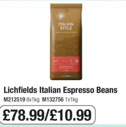 Booker Wholesale Lichfields Italian Espresso Beans offer
