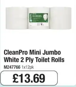 Booker Wholesale Cleanpro mini jumbo white 2 ply toilet rolls offer