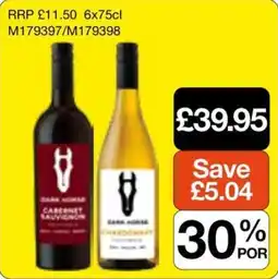 Booker Wholesale Dark Horse Cabernet Sauvignon and Chardonnay offer