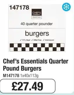 Booker Wholesale Chef's essentials quarter pound burgers offer