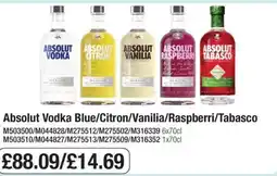 Booker Wholesale Absolut Vodka Blue/Citron/Vanilia/Raspberri/Tabasco offer