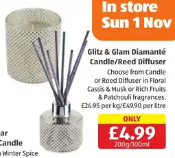 Aldi Glitz & Glam Diamanté Candle/Reed Diffuser offer
