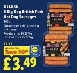 Lidl Deluxe big dog british pork hot dog sausages offer