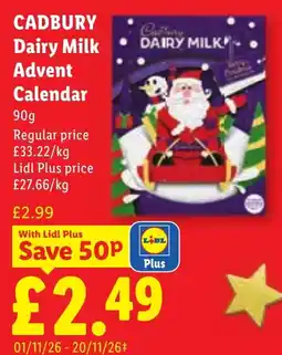 Lidl Cadbury dairy milk advent calendar offer