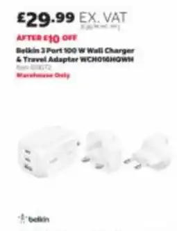 Costco Belkin 3 Port 100 W Wall Charger & Travel Adapter offer
