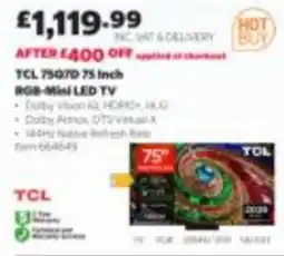 Costco Tcl 75 inch rgb mini led tv offer