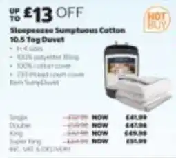 Costco Sleepoeeze sumptuous cotton 10.5 tog duvet offer