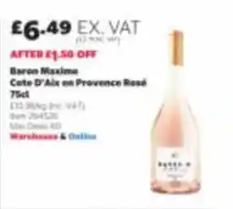 Costco Baron Maxime Cote D'Aix en Provence Rosé offer