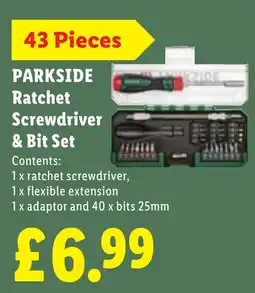 Lidl Parkside ratchet screwdriver & bit set offer