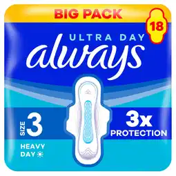 Iceland Always Ultra Sanitary Towels Heavy Flow Day (Size 3) Wings 18 Pads offer
