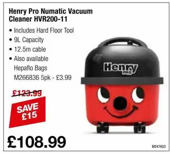 Booker Wholesale Henry Pro Numatic Vacuum Cleaner offer