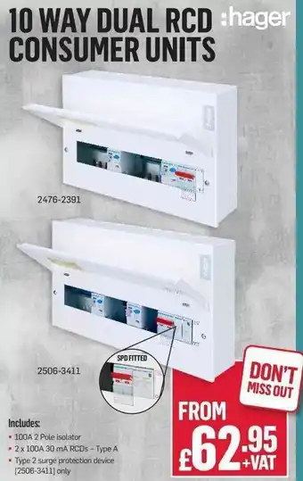 Staples 10 Way Dual RCD Consumer units offer