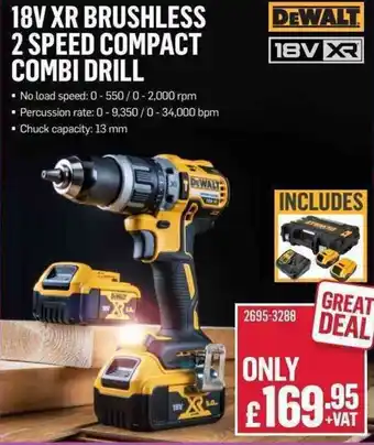 Poundstretcher 18V XR Brushless 2 Speed Compact Combi Drill offer