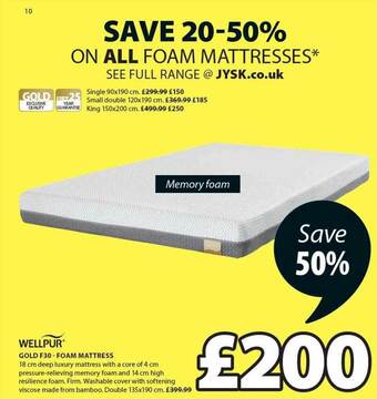JYSK Gold F30 Foam Mattress offer