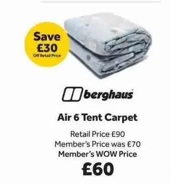 GO Outdoors Berghaus Air 6 Tent Carpet offer
