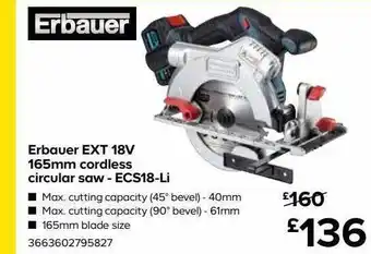 TradePoint Erbauer Ext 18v 165 Mm Cordless Circular Saw - Ecs18-li offer