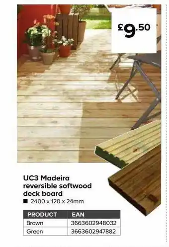 TradePoint Uc3 Madeira Reversible Softwood Deck Board offer