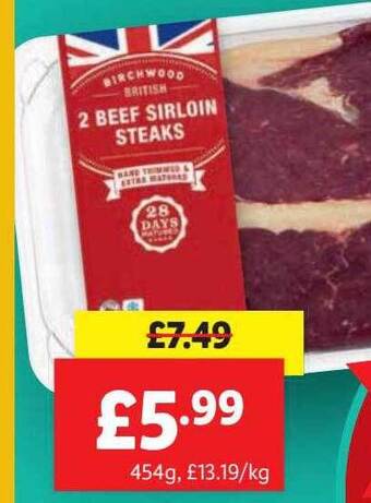 Lidl Birchwood 2 Beef Sirloin Steaks offer