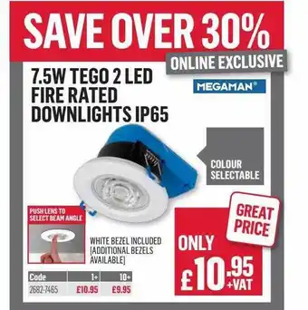 City Electrical Factors 7.5w Tego 2 Led Fire Rated Downlight Ip65 Megaman offer