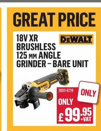 City Electrical Factors 18v Xr Brushless 125 Mm Angle Grinder Bare Unit Dewalt offer