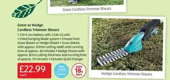 Aldi Grass Or Hedge Cordless Trimmer Shears offer