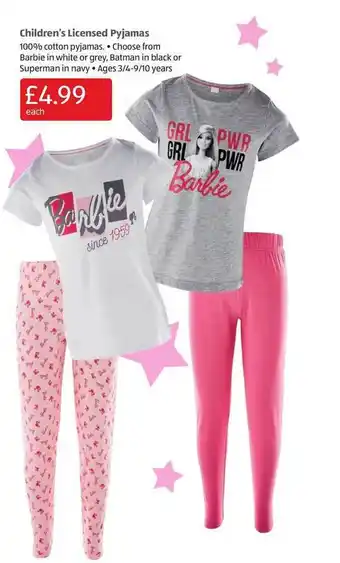 Aldi Children's Lincensed Pyjamas offer