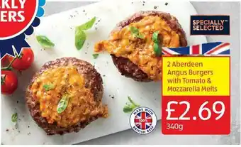 Aldi 2 Aberdeen Angus Burgers With Tomato & Mozzarella Melts offer