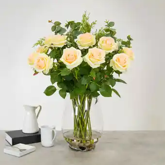 Costco Artificial Pink Roses and Mixed Foliage in Glass Vase offer