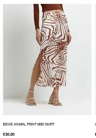 Beige Animal Print Midi Skirt