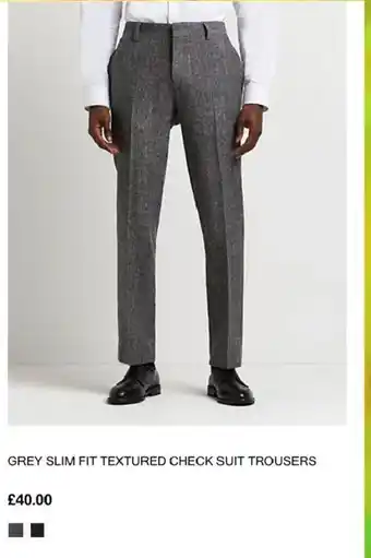 River Island Grey Slim Fit Textured Check Suit Trousers offer