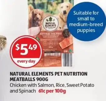 Aldi Natural Elements Pet Nutrition Meatballs 900g offer