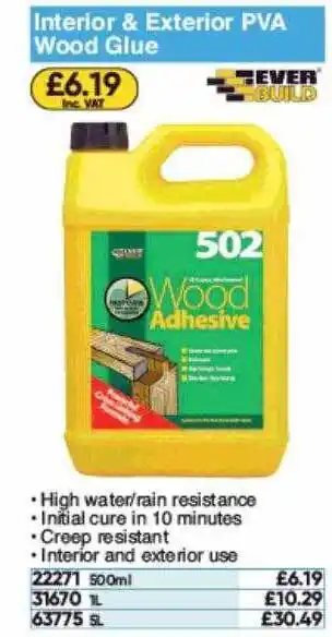 Toolstation Interior & Exterior Pva Wood Glue offer