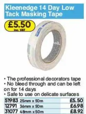 Toolstation Kleeenedge 14 Day Low Tack Masking Tape offer
